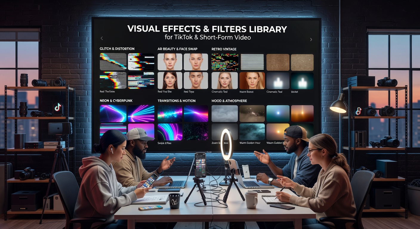 Video effects library interface showing a comprehensive collection of scene enhancement effects organized by category